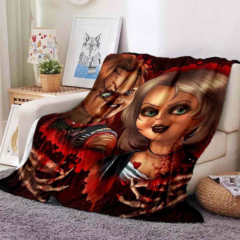 Chucky Child's Play Horror Movie Print Flannel Blanket Cozy Warm Throw Bedroom Sofa Birthday Present Indoor Home Holiday Decor
