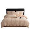 Spring/Summer Premium Cotton and Linen Four-piece Set with Buttoned Duvet Cover in Simple Stripes/Checks