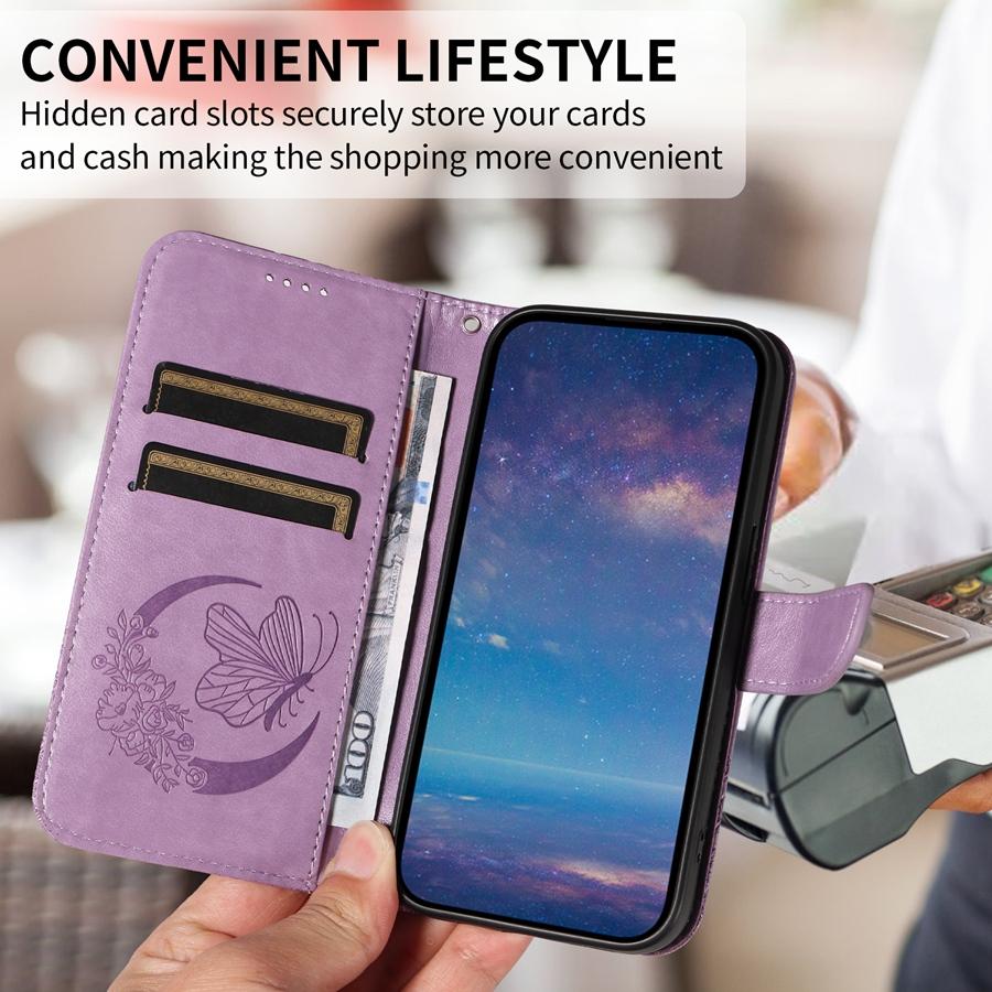 Embossed Butterfly Leather Phone Case for Motorola Moto G15 G35 G55 G75 G85 G24 G34 G54 G32 G73 G13 Edge 50 Card Slots Wallet Case with Strap