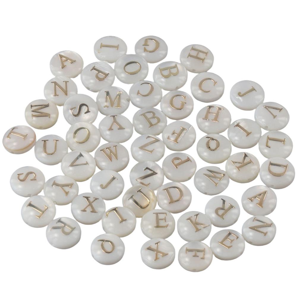 52 Pcs Round Alphabet Loose Beads White A-Z Letter Beads Charm for Bracelets