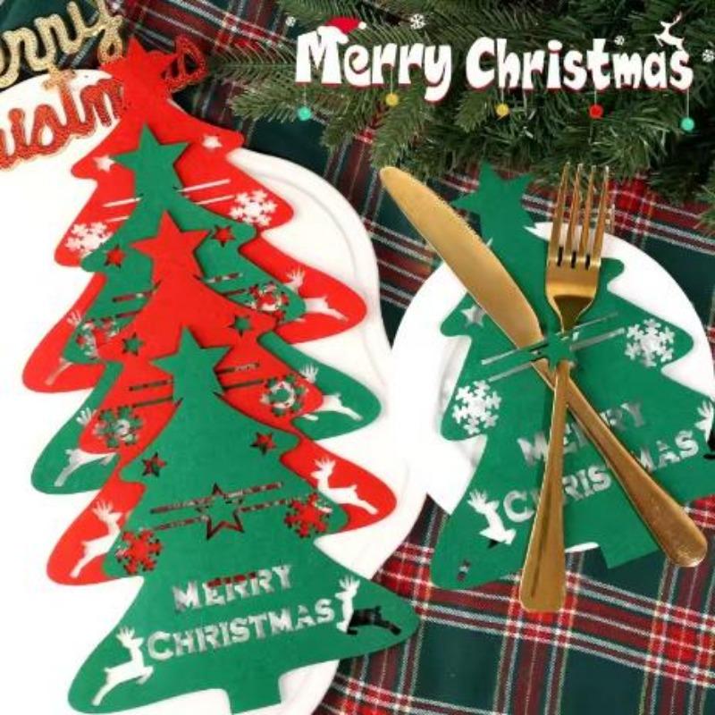 Christmas Cutlery Holder Sets Non Woven Fabric Silverware Storage Bag Knife Fork Spoon Organizer New Year Party Table Decoration