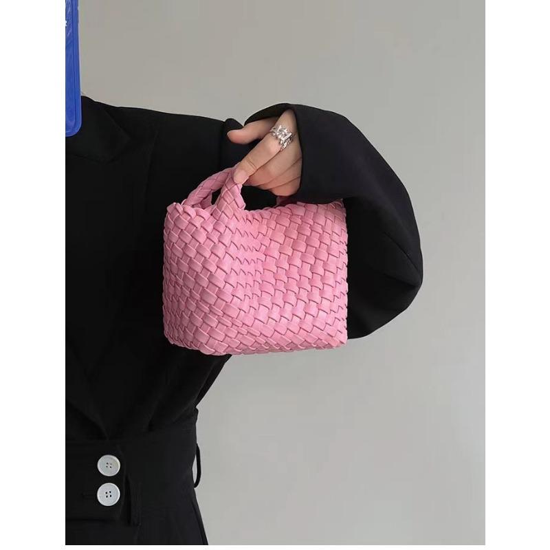JMG Bags Pure Handgeweven Kleine Tas met Een Luxe Gevoel, Zomerse Kleine Emmer Dames Tas, Mini Groentemandje, Diagonale Span 17*15*11 roze