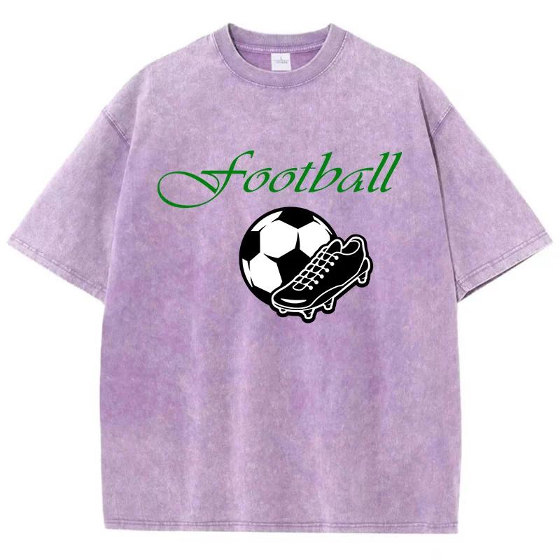 Football Creative Design Women Washed T Shirt New Fashion T-shirt Summer Breathable Tee Tops  Cool Cotton Short Sleeve S разноцветный