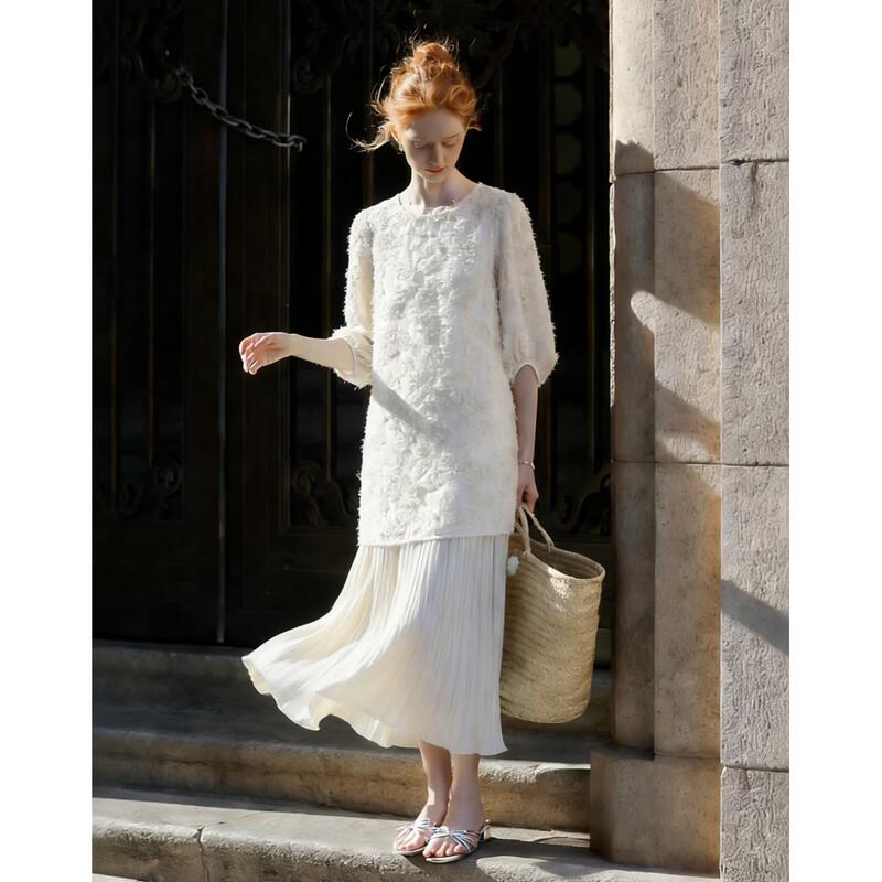 Demana Faux Two-Piece Puff Sleeve A-Line Dress M