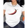 WomenS Black Sleeve T-Shirt with Red Chili Pepper Print Comfortable Round Neck Top Kitchen Restaurant Wear Aesthetic Clothes