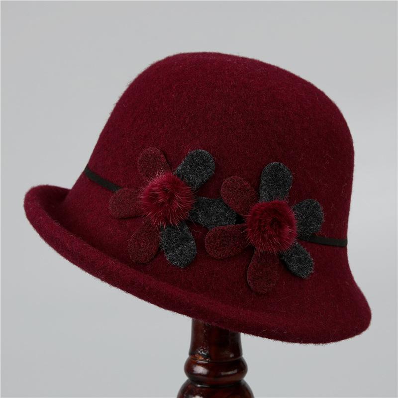 Autumn and Winter In The Elderly Hat Women Warm Woolen Top Hat Winter Basin Hat Thickened Bucket Hat