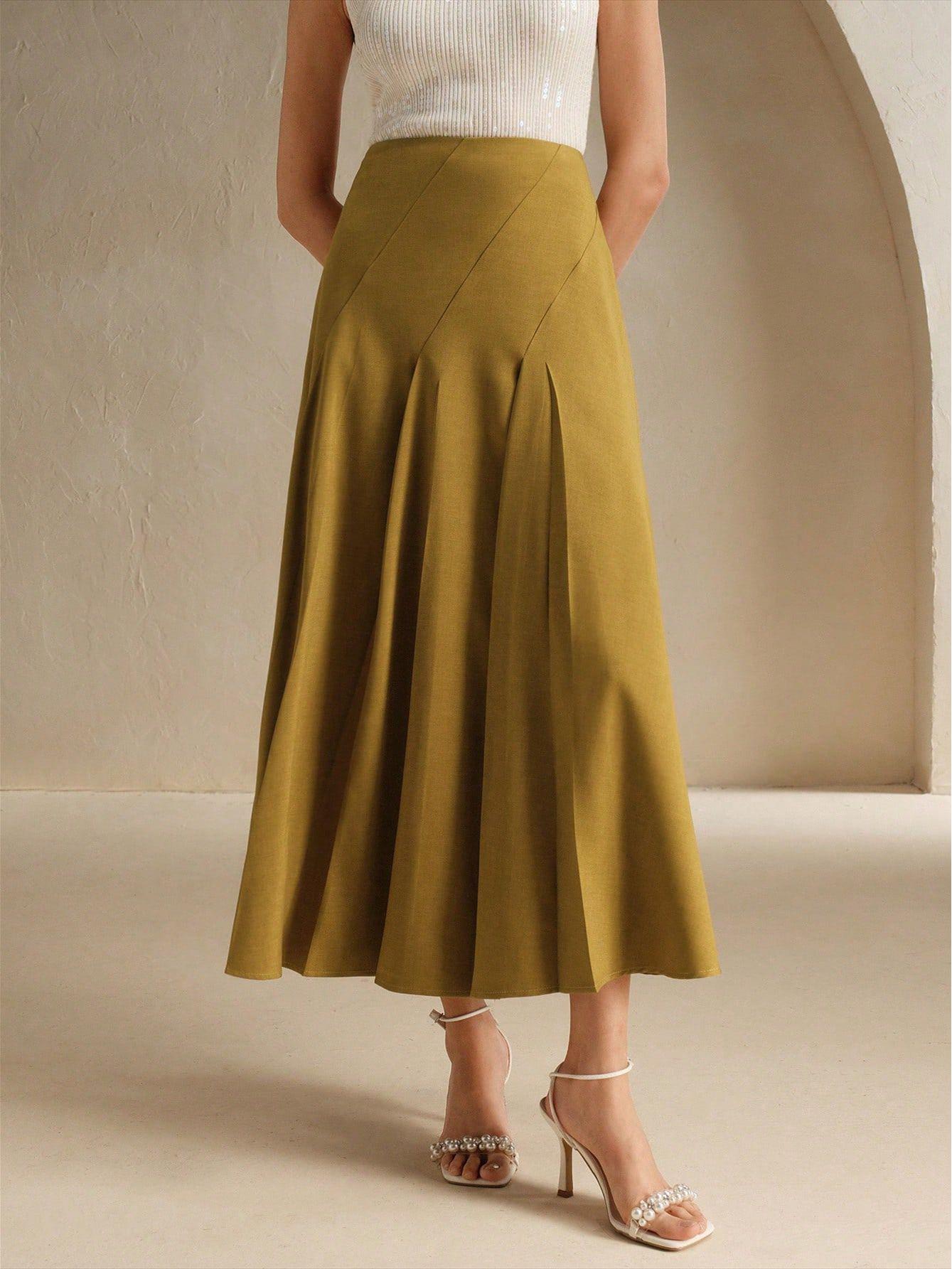 Асимметричная плиссированная элегантная женская облегающая юбка - Мода Европы 2025 Extra Large жёлтый