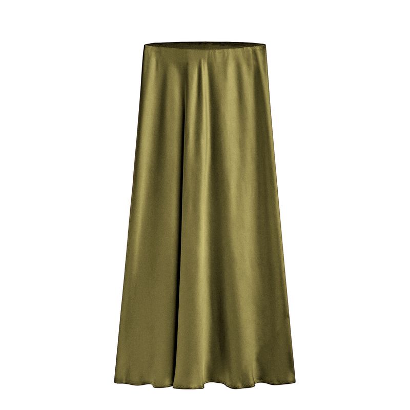 

Hip Hugging Side Slit Half Length Skirt Solid Color Sheath Side Slit Skirt Olive green S