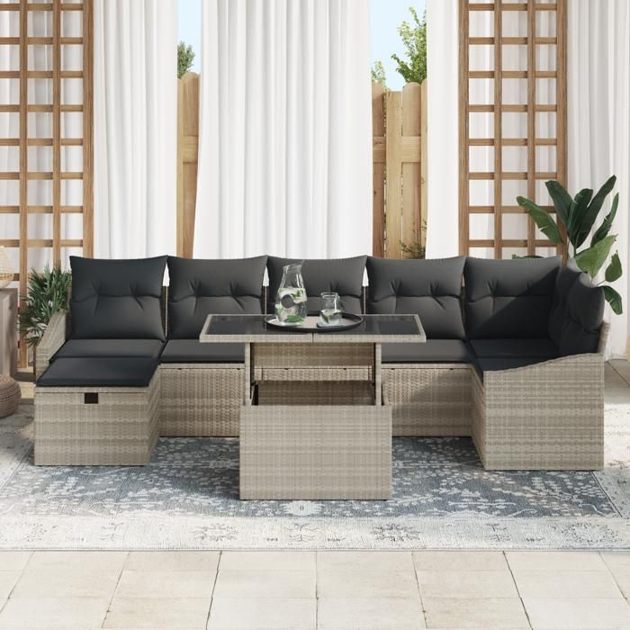 VidaXL Ensemble de canapé de jardin de 8 pièces avec coussins gris clair en poly rattan 3359849