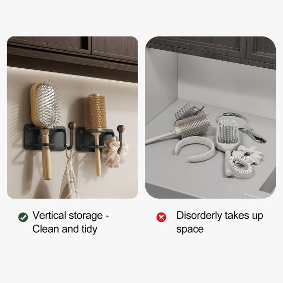 Držák na gumičky do vlasů, hřebenový držák, litinový, nerezavějící, vodotěsný, vertikální design, stojan pro uložení hřebenů a gumiček do vlasů, vlasové doplňky