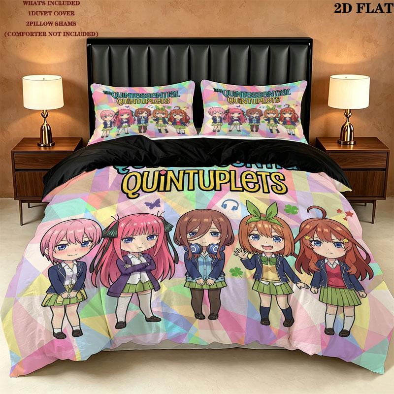 5Toubun Pattern Bedding Quilt Set Quilt Cover Pillowcase Home Birthday Gift(1 * duvet cover + 2 * pillowcase, without core)