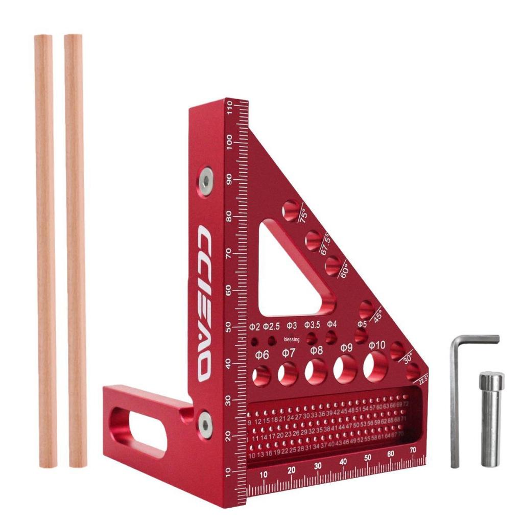 Régua Triângulo Retângulo de Alumínio Multifuncional com Pino Oculto para Marcenaria