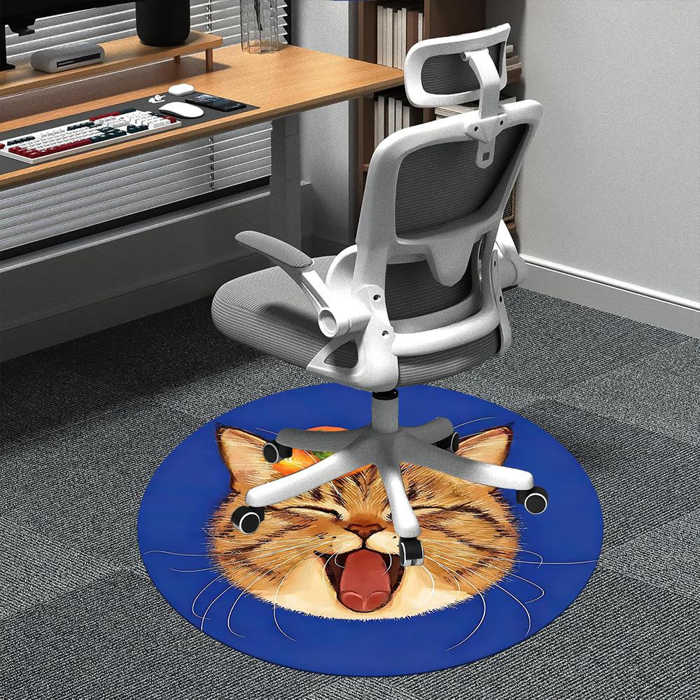 1PC Cat Tomato Office Round Area Rug, Mat Suitable ForOffice, Under Office Chairs Bedroom Living Room Home Decor, Room Deco