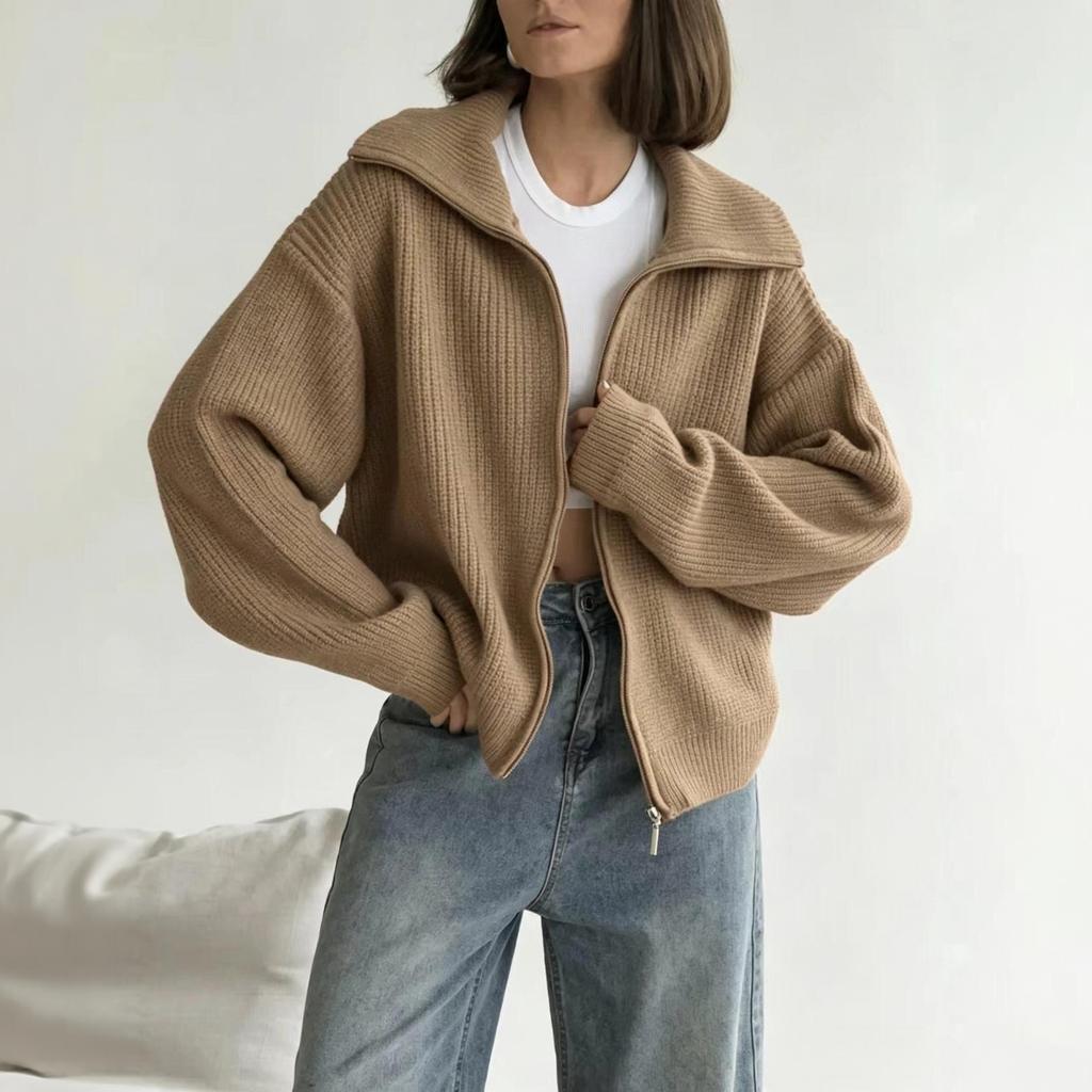 Cardigan da donna con colletto a tacca, maglione lavorato a maglia oversize loose fit per autunno inverno