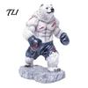 Realistic Bear Statue Resin Boxing Figurine, Muscle for Desk Decor, Small Ornament Brown White Sculpture Office and Home Display