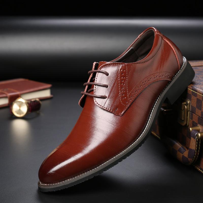 Men's Pointed-toe Gentleman's Trendy Leather Shoes Men's Formal Single Shoes Large Size Business Men's Shoes Lace-up Casual Comfortable Shoes