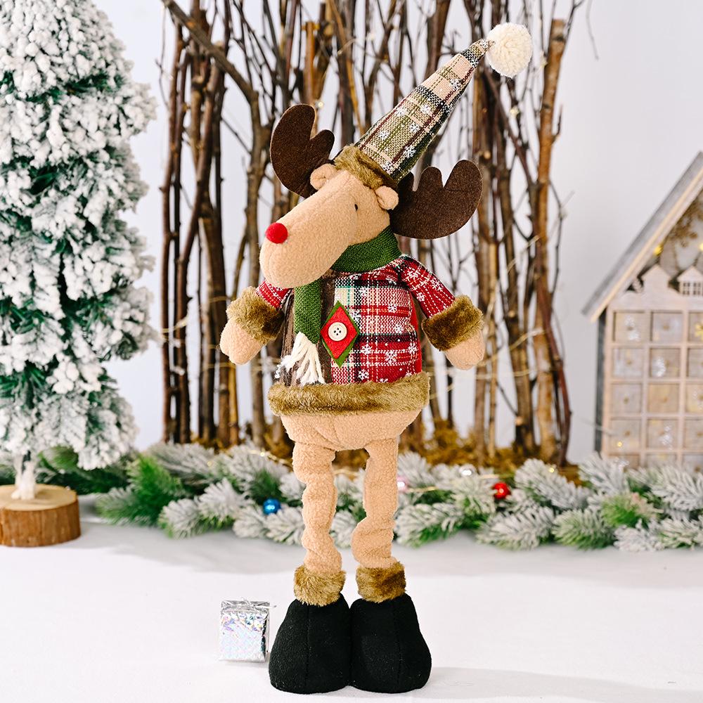 Stretchable Retro Snowflake Plaid Doll: Christmas Fabric Decoration for Hotel and Mall Desktops