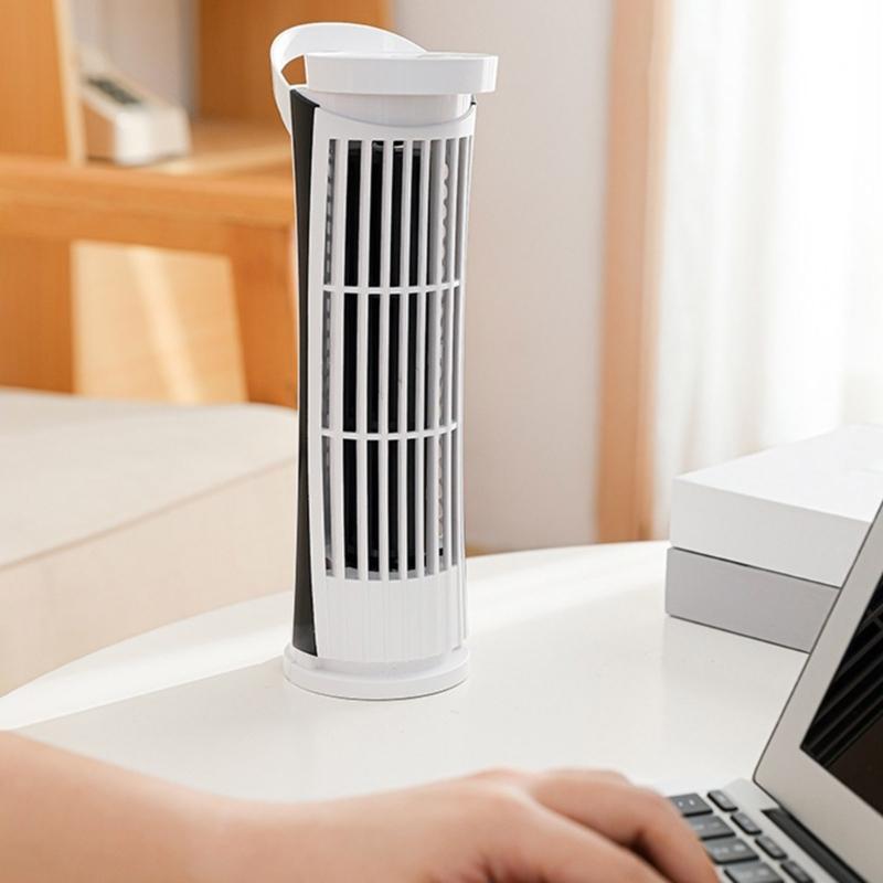 Ventilatore da scrivania USB portatile a 2 velocità con luce LED, senza pale, sicuro e silenzioso, ventilatore a torre da tavolo per studenti e impiegati