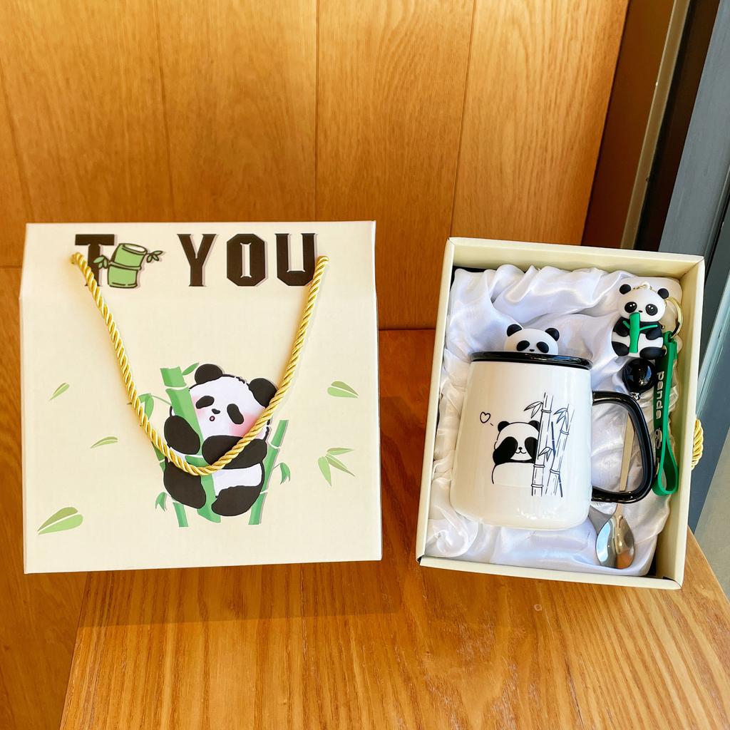 Mug with Lid Spoon 2025 New Female Panda Cup Souvenir Ceramic Water Cup Coffee Cup