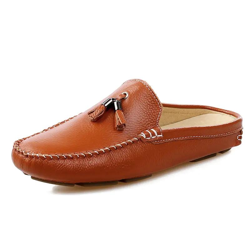 Men's Muller Genuine Leather Shoes Half Slippers Slip On Flat Shoes