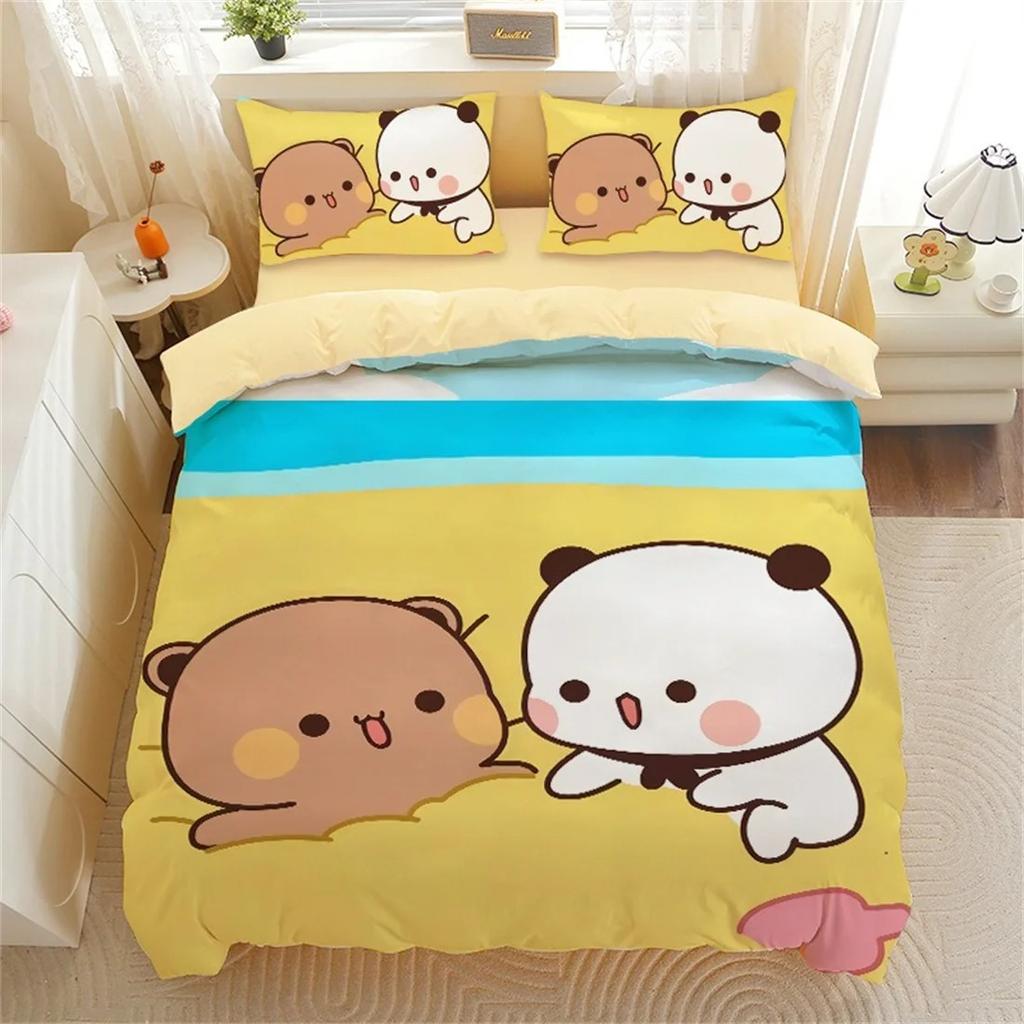 Cute Bear Bedding Set, Bubu Dudu Bear Printed Duvet Cover for Kids Boys Girls Teens,Cartoon Animal Pattern Quilt Cover Single