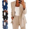 Suit Jacket Solid Color Turndown Collar Women Long Sleeve Buttons Blazer for Dating