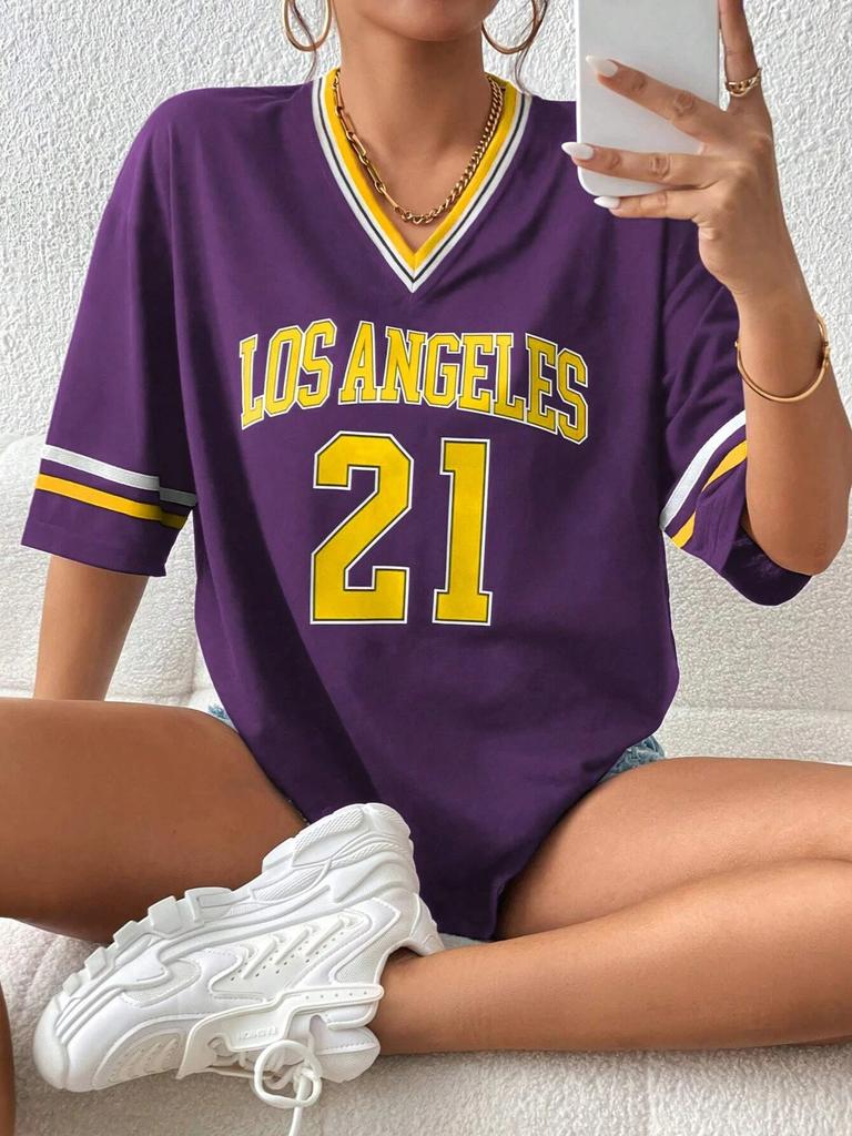 2025 NO.21 Los Angeles Print Men's Short Sleeve Casual Tee Simple Fashion Basic Tee Shirt Summer Women's Sport T-shirt Tops Tee