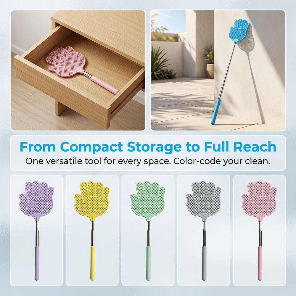 5Pcs Retractable Palm Shaped Fly Swatter Durable Extendable Bug Swatter Kitchen Use