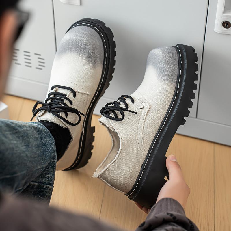 Mote Nye Herre Derby Sko Britisk Stil Stor Rund Tå Chunky Platå Sneakers Originale Pustende Fritidssko for Streetwear & Daglig