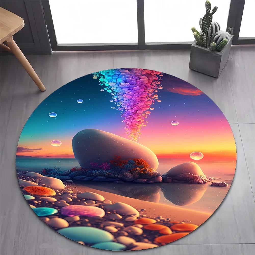 2025 New Style Colorful Rainbow Pebble Road Beach Stone Round Carpet Rug for Bedroom Living Room Decoration,pet Decor Floor Mat