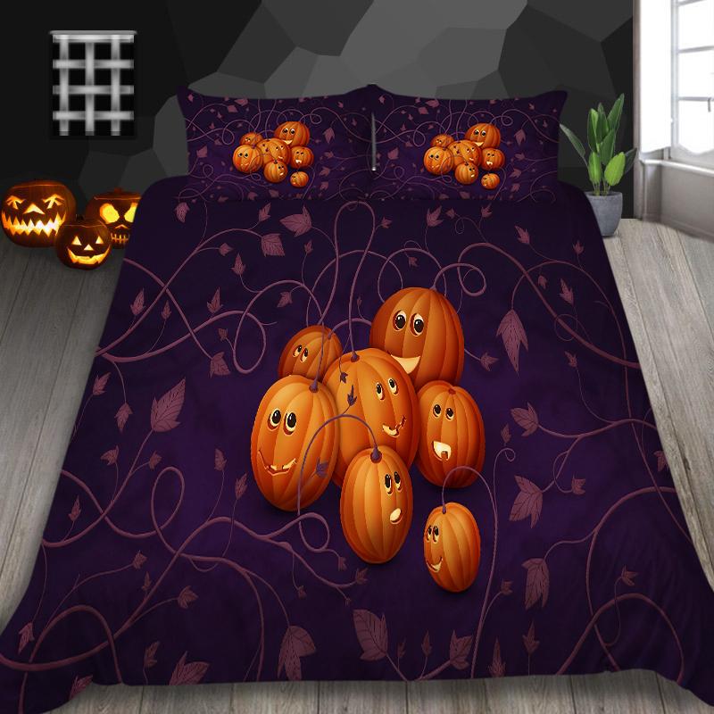 Halloweenská domácí sada povlečení s dýňovým vzorem lampy povlak na přikrývku a povlak na polštář 2/3 plné velikosti pratelné pohodlné povlečení