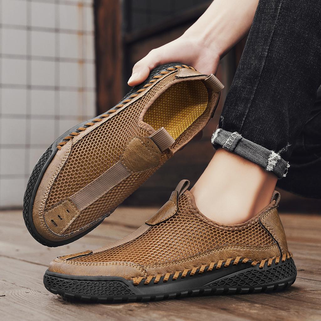 Mesh shoes men's summer explosion one pedal lazy casual shoes men's hollow breathable seam bottom non-slip soft bottom hole shoes