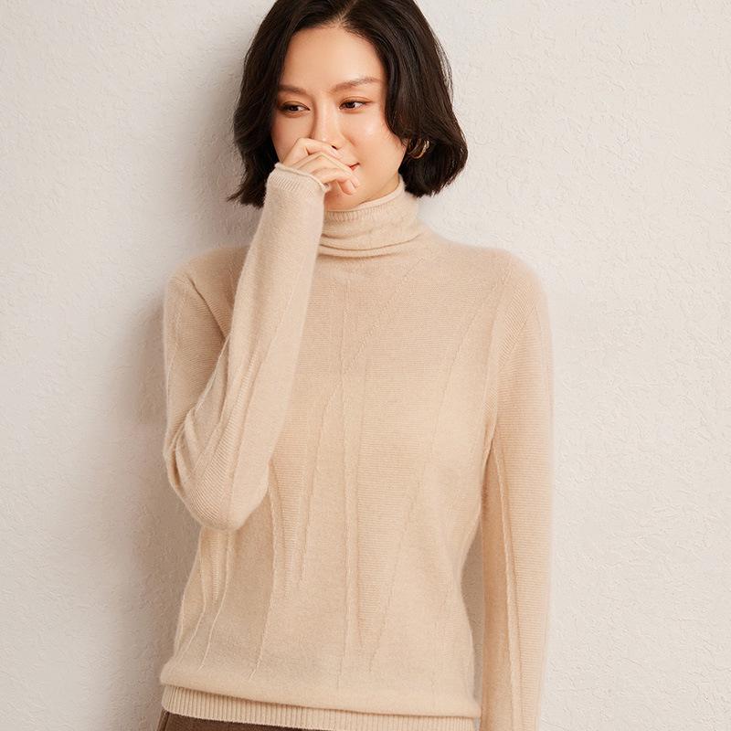 2024 Korean Style Reverse Stitch Turtleneck Cashmere Sweater for Women