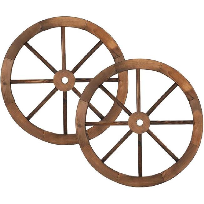 Volowoo Set med 2 Dekorativa Trähjul, Trävagnshjul, Vintage Gammal Vilda Västern Stil Väggbonad Vagn, Trädgårds Konst Väggdekor för Bar, Garage,