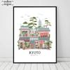 Cartoon Architecture Art Poster Paris Rome Kyoto Illustration Canvas Print Pictures for Living Room Decor Interior Paintings