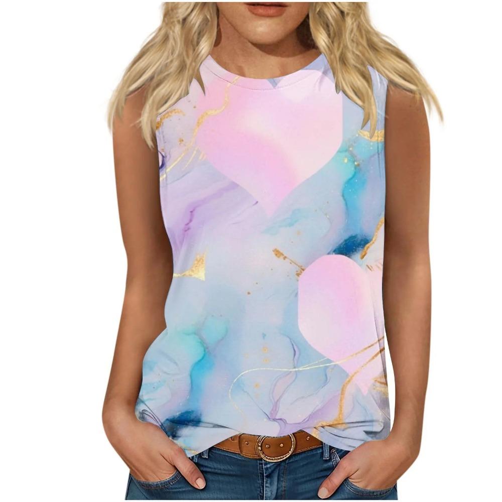 Bunte Streifen 3D-Druck Tanktops Damen Neu O-Ausschnitt Lässige Weste Schulterfrei Y2k Elegant Ärmelloses Top Camisole Damenbekleidung