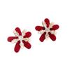 Red Zircon Pearl Flower Stud Earrings for Women – Exquisite Niche Design, Versatile Light Luxury Ear Jewelry
