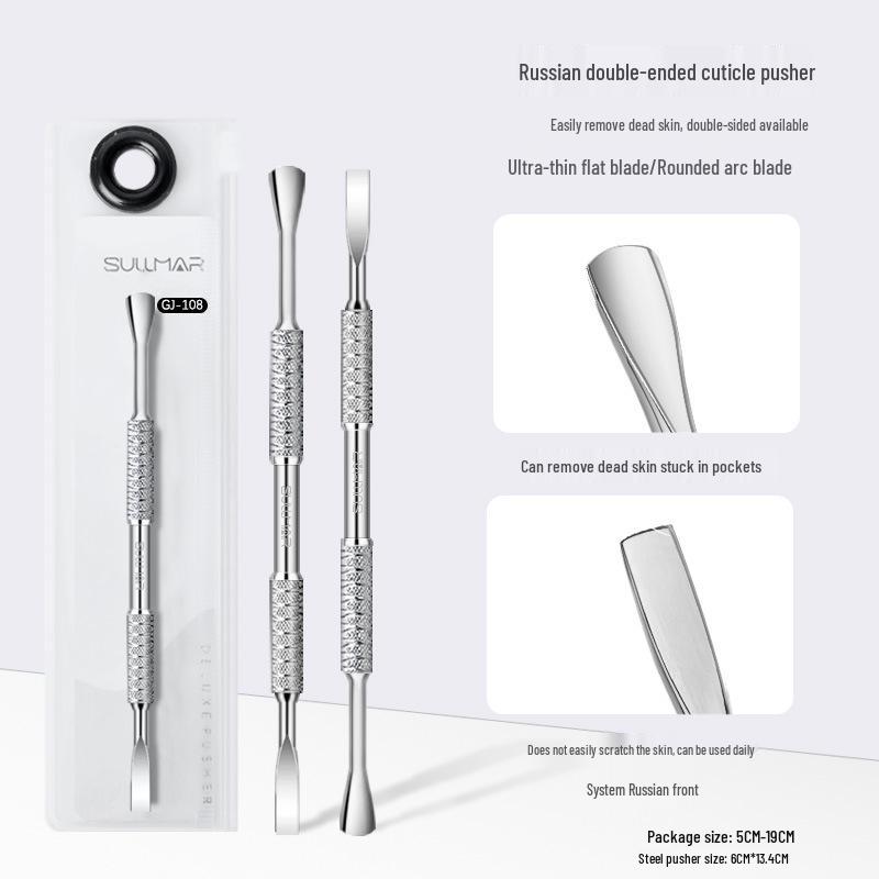 Double-Headed Russian Style Steel Cuticle Pusher for Nail Art and Manicure Pre-Treatment