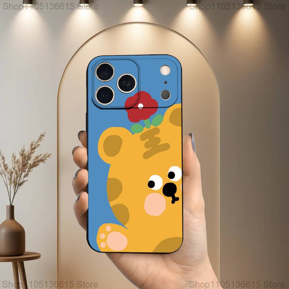 Cute Tiger Funny Phone Case For iPhone 17,16,15,14,13,12,11 Plus,Pro Max,XS,X,XR,SE,Mini,8,7,Soft Silicone Black Cover