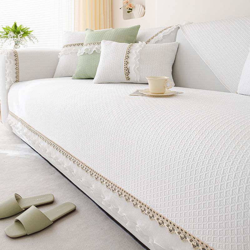 Solid Color Summer Couch Cover Little Fresh Sofa Cushion Non-slip Lace Sofa Cushion Ice Silk Sofa Cover Cool Couch Cushion Towel