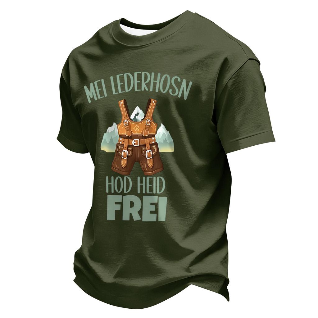 Men's Summer Short Sleeve T-Shirt Crew Neck Casual Comfortable Lightweight Tee with Oktoberfest Inspired Print Suitable for Everyday Wear
