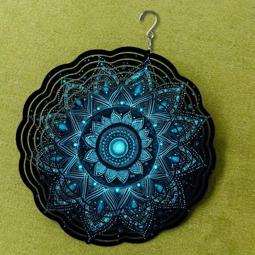 1 Stück Metall Mandala Blume Windspiel - Blau & Golden Outdoor Gartendeko, Gedenk-Windrad für Terrasse