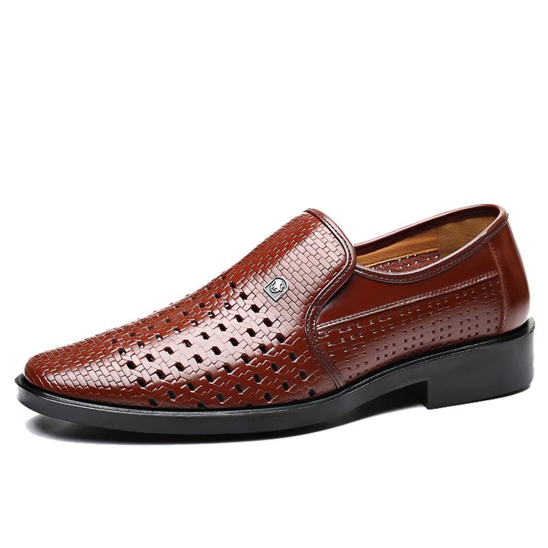 Móda z hovězí kůže Pánské Boty pro volný čas Vyhloubené letní sandály Prodyšná Černá Business Formální boty Nazouvací mokasíny Boty pro muže