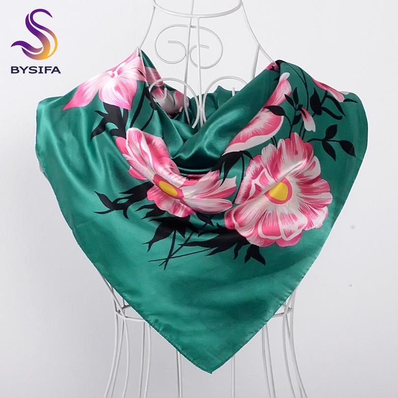 New Style Female Satin Red Big Square Silk Scarf Printed, Women Coffee Silk Scarf Hijab Wraps For Summer,Autumn 90*90cm