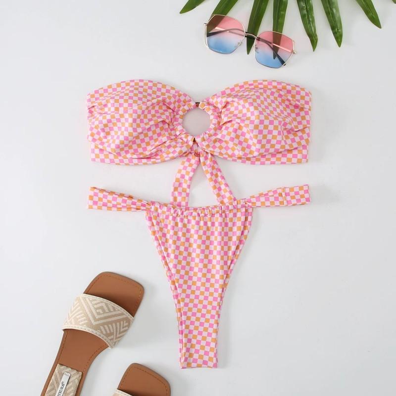 Split Bikini Print Tube Top Sexy Tight Beach Swimsuit Women