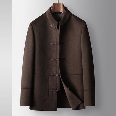 Autunno e Inverno Colletto alla Coreana Giovanile Abito Tang Lana Bifacciale Casual Giacca Calda