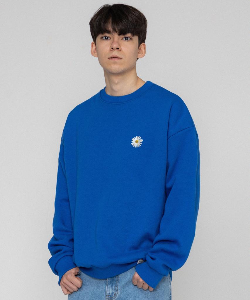 GRAVER [Unisex] Small Daisy Flower Logo Smile Sweatshirt_Cobalt Blue