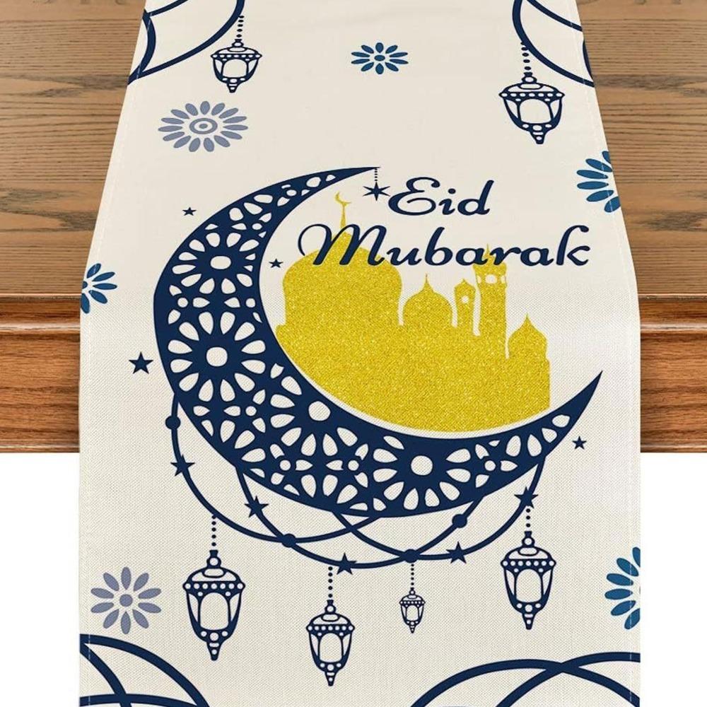 Thickened Ramadan Table Runner Vintage Decorative Dining Table Flag Castle Lantern Pattern Table Cover Islamic Party Decor
