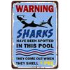 Swimming Pool Warning Tin Signs,Vintage Iron Paintings,Metal Plate Novelty Decoration for Indoor/Outdoor Pools, Shark Wall Decor