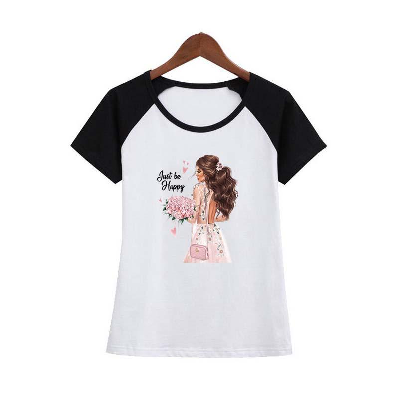 Just Be Happy Girl Nažehlovací oděvy Přenos tepla Pratelné DIY Trička Oblečení Samolepky Pruhovaný Oblečení Odznaky Nášivky